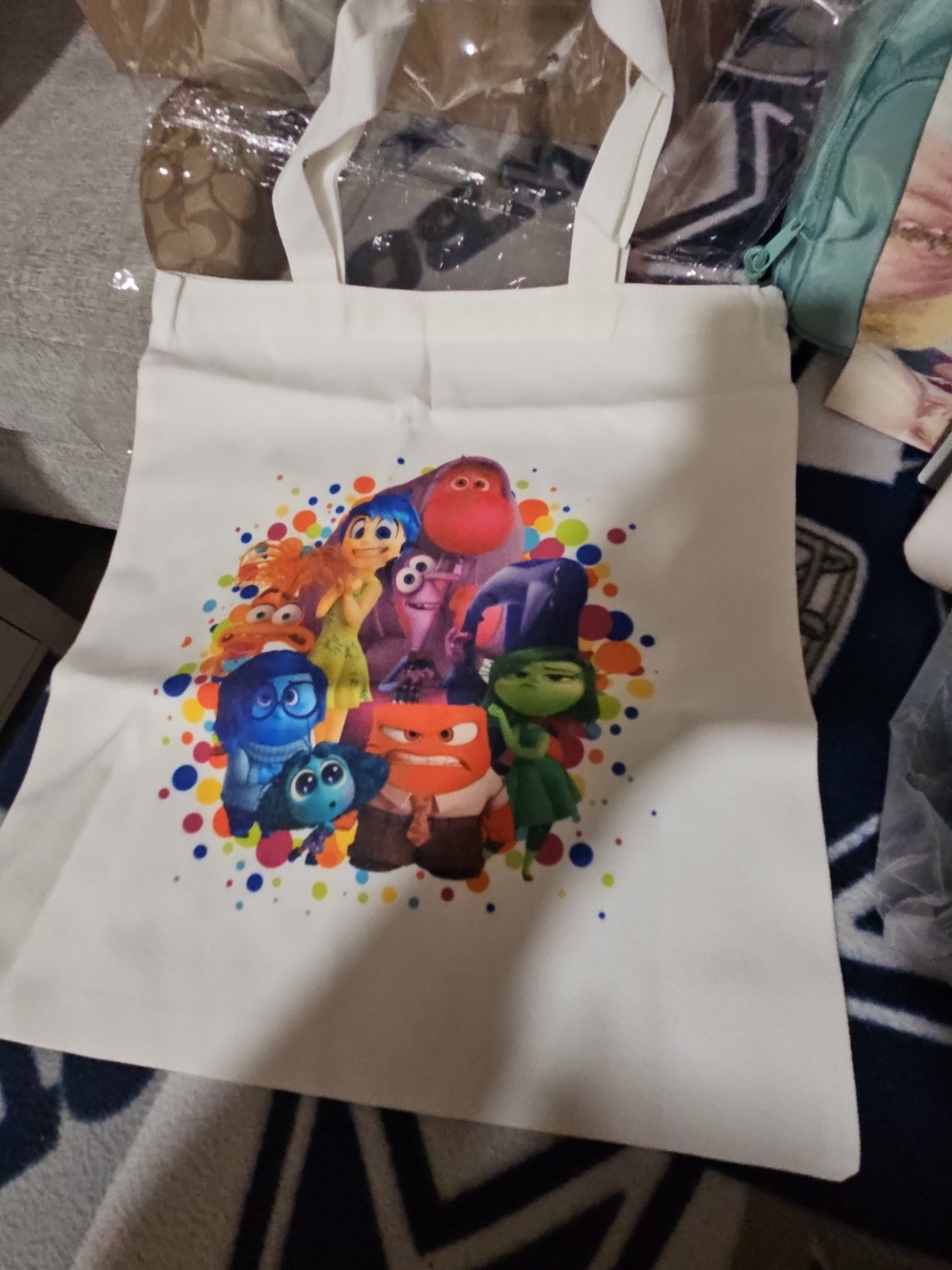 Disney White Tote Bag with Colorful Inside Out Characters